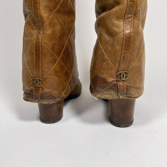 CHANEL Brown Leather Fold-Over Knee High Boots *AS IS* FINAL SALE! - Picture 11 of 16